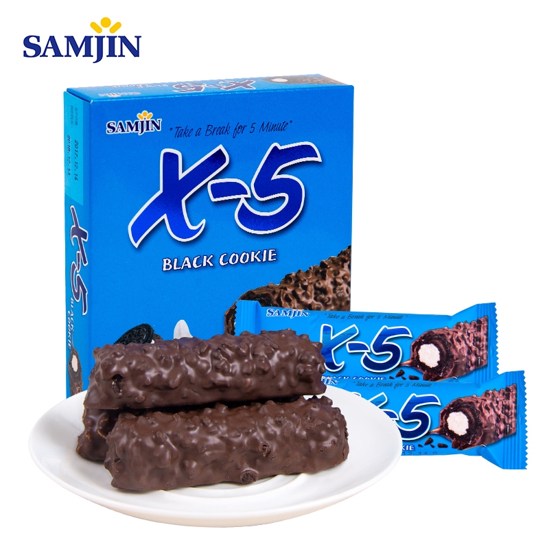 韩国进口SAMJIN三进 X-5 花生夹心香脆长条巧克力能量棒144g代可可脂奥利奥黑巧克力味（2盒）