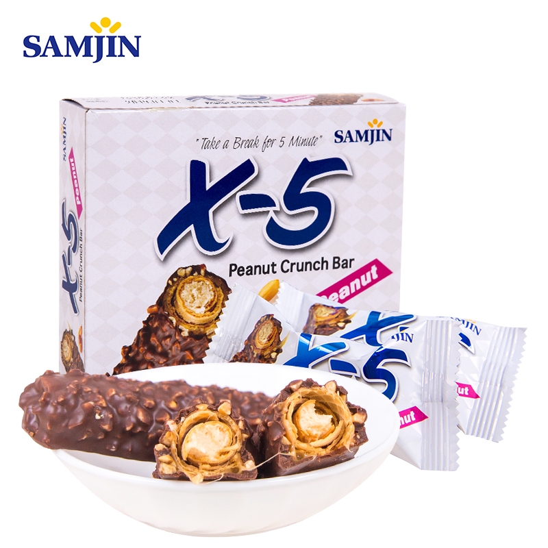 韩国进口SAMJIN三进 X-5 花生夹心香脆长条巧克力能量棒144g代可可脂原味（2盒）